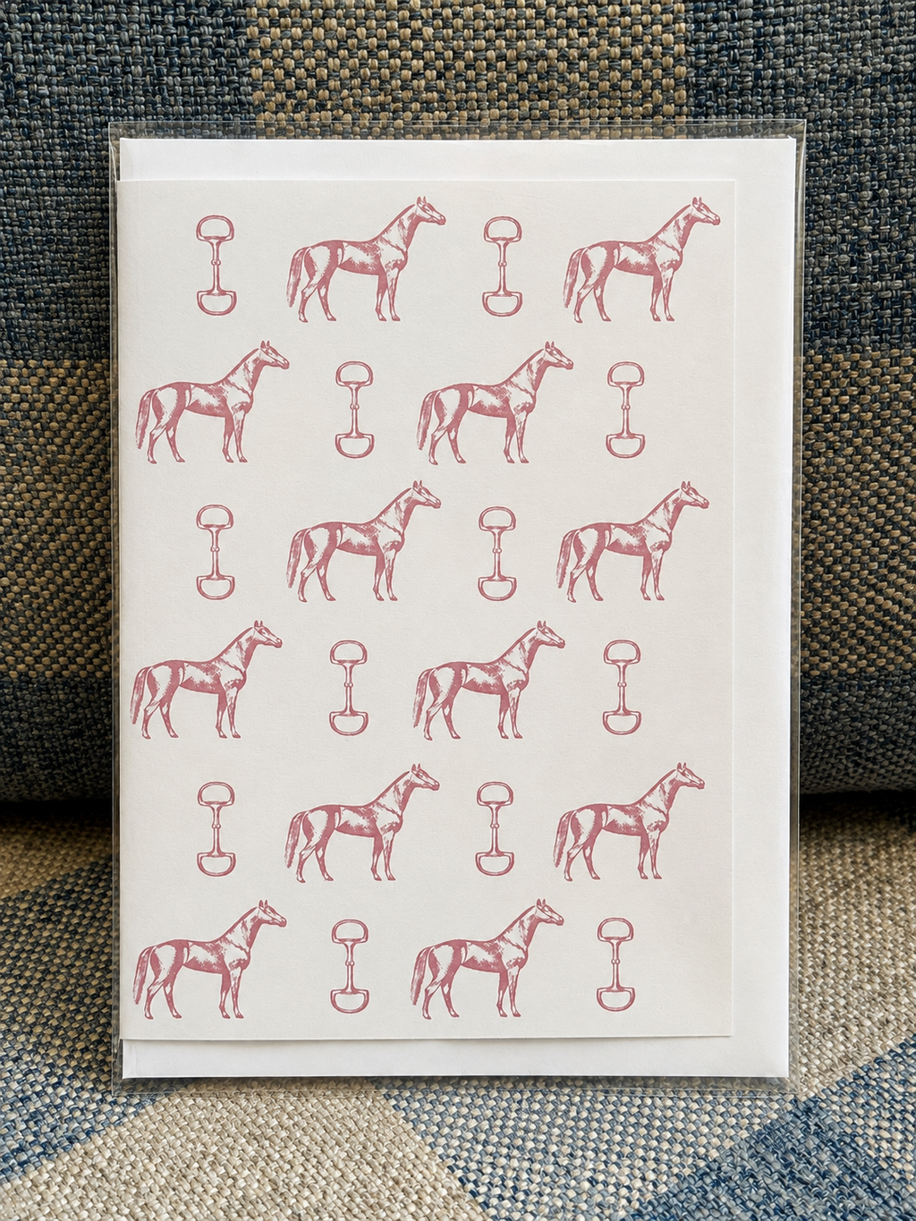 Plush Pink Horse & Snaffle Bit Greeting Card