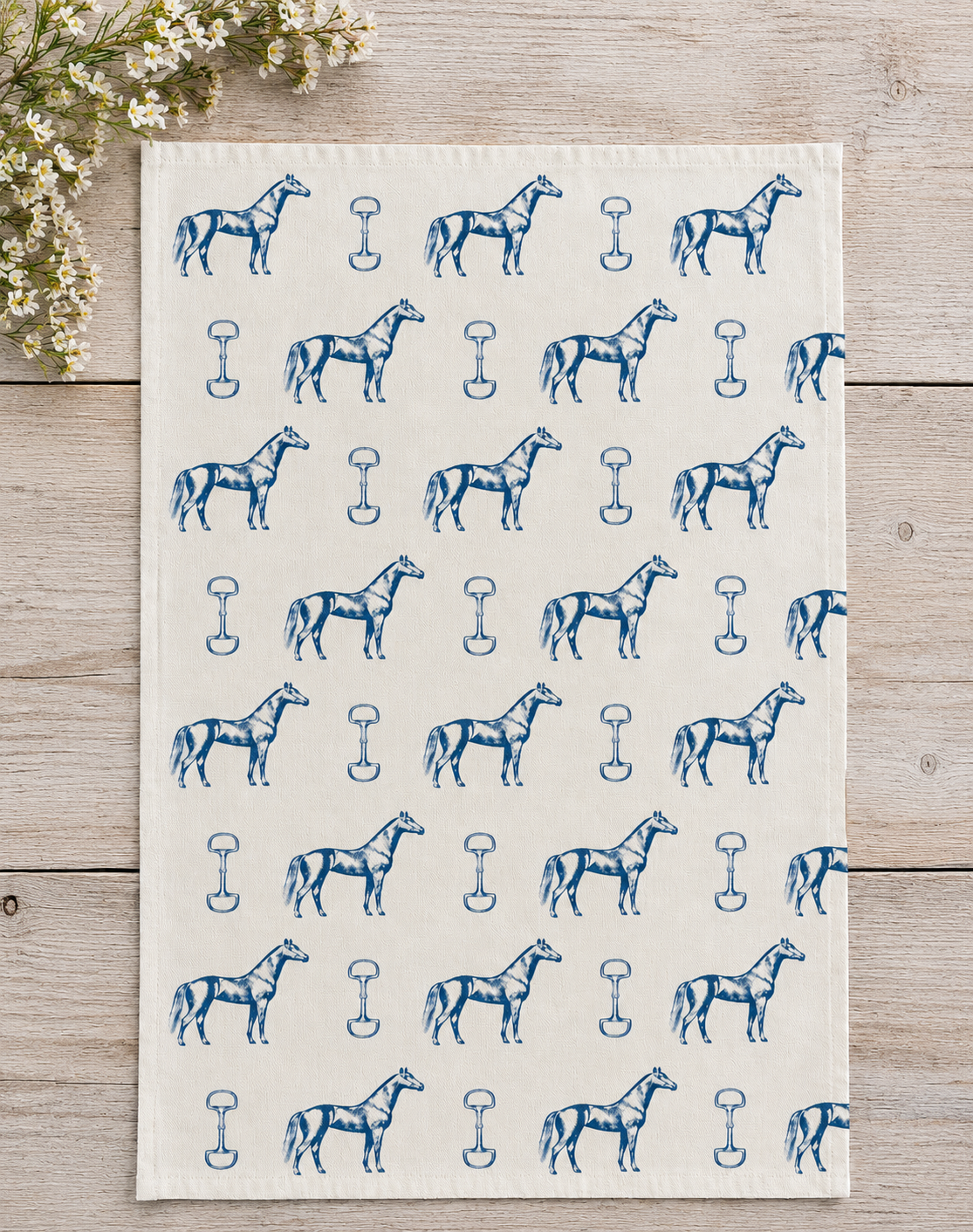 Navy Horse & Snaffle Bit Hand Towel
