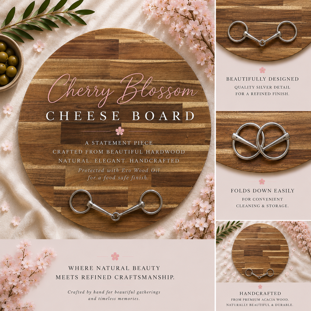 Cherry Blossom Cheese Board with Stainless Steel Snaffle Bit