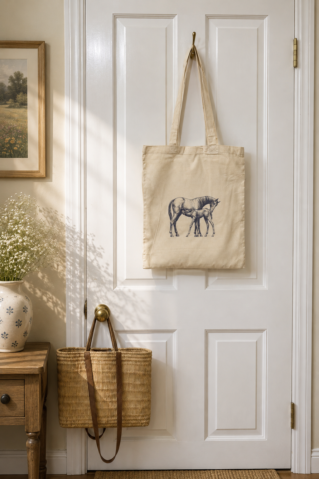 Mare & Foal Calico Shopper Tote Bag