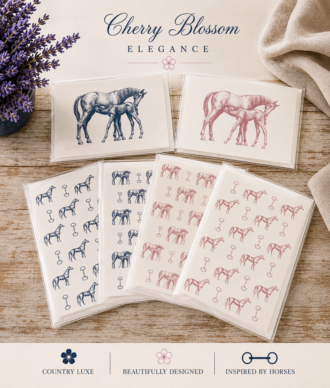 Navy Horse & Snaffle Bit Greeting Card