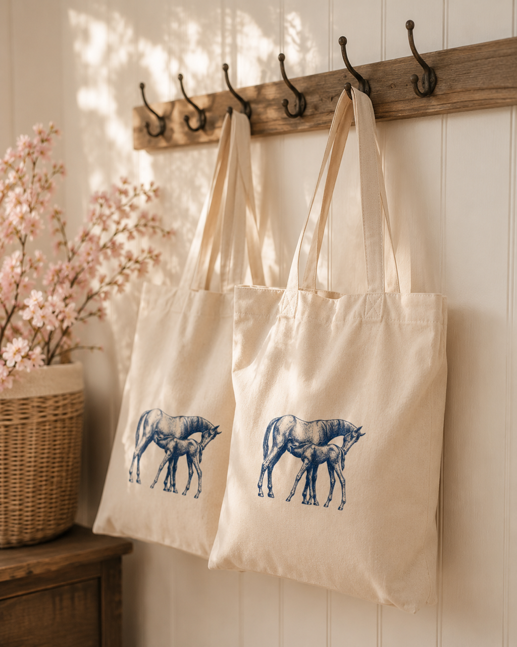 Mare & Foal Calico Tote Bag