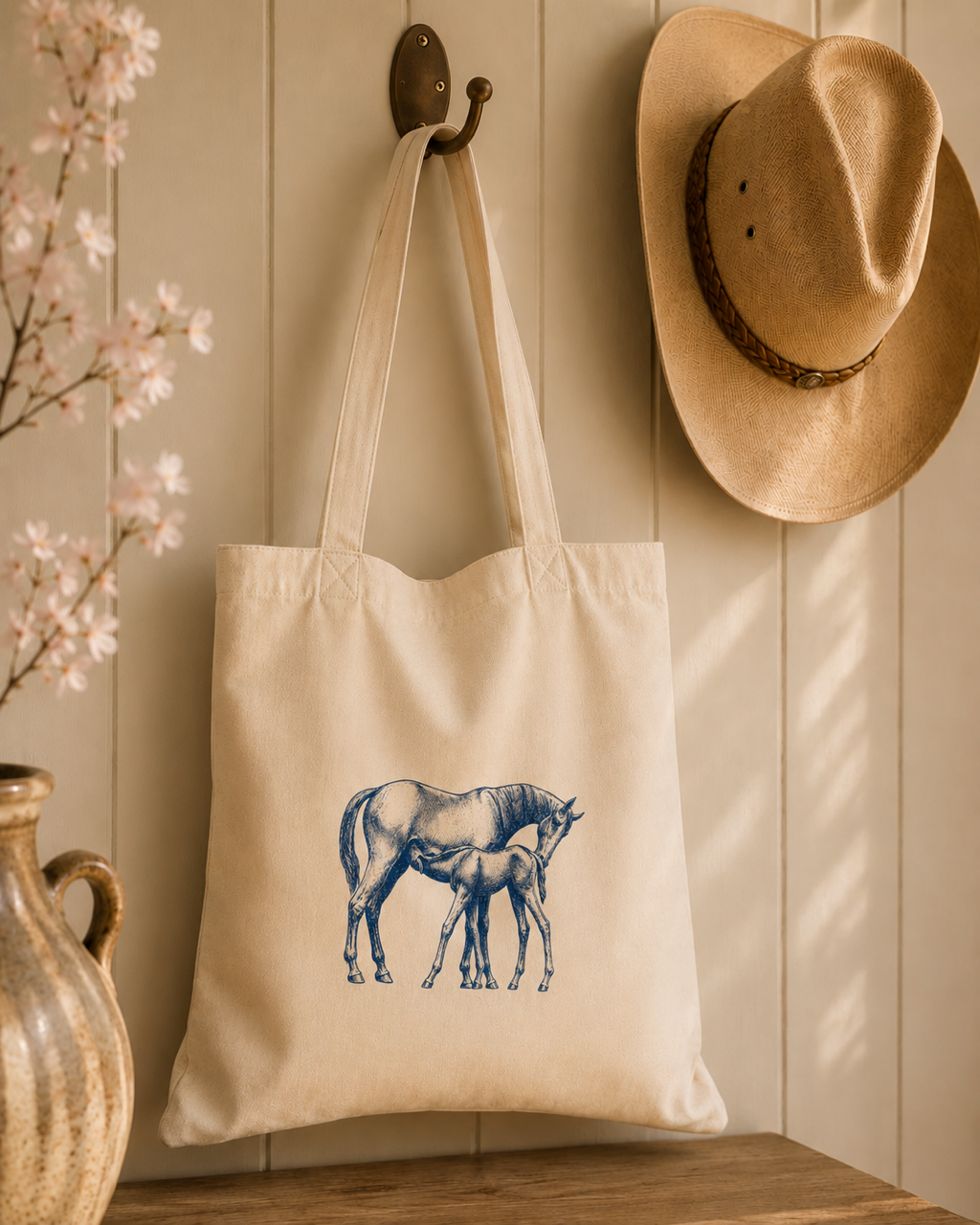Mare & Foal Calico Tote Bag