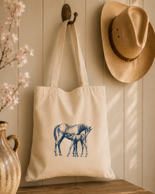 Mare & Foal Calico Tote Bag
